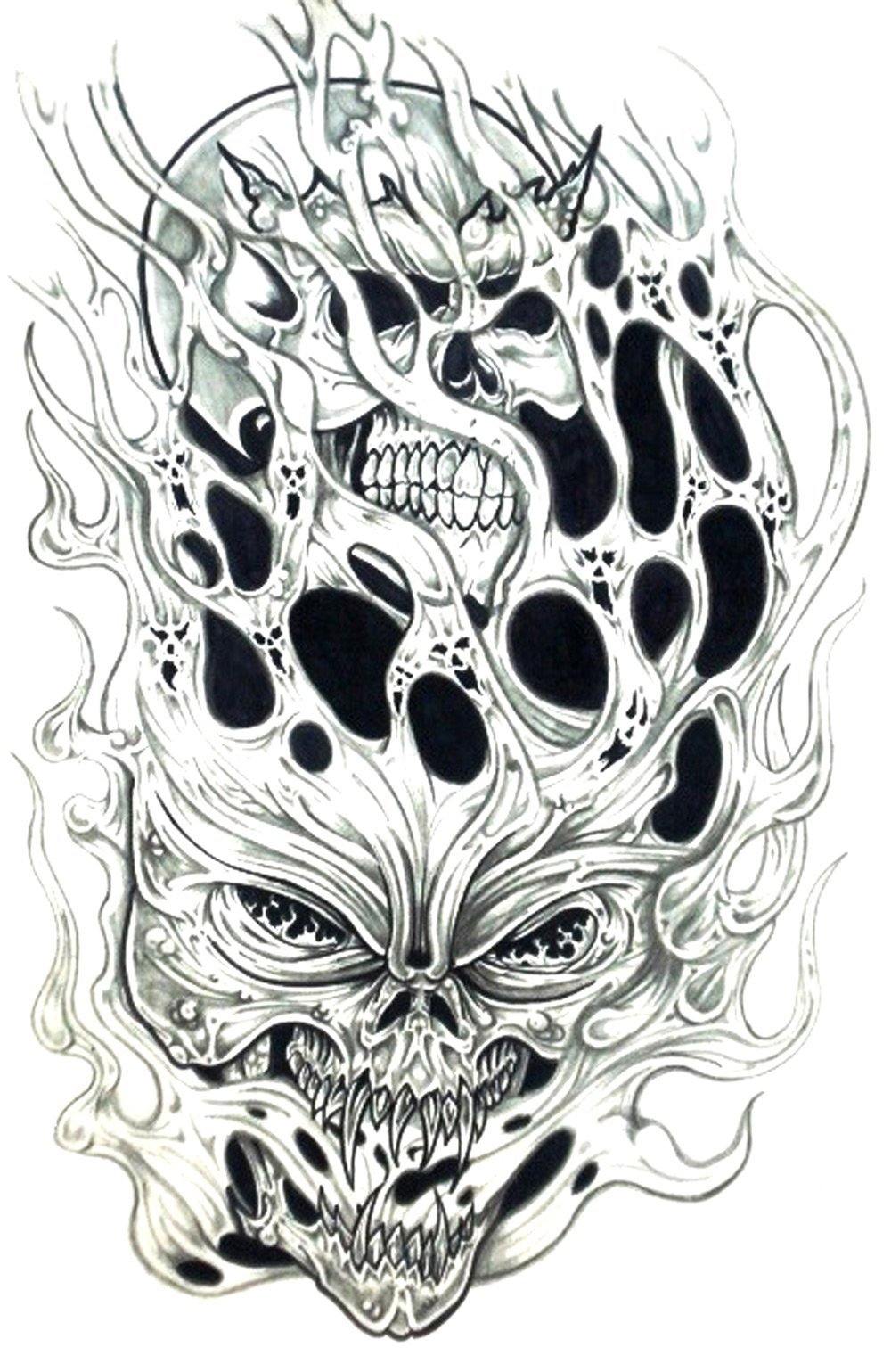 点击大图看下一张：黑灰素描创意精致恐怖霸气纹身手稿