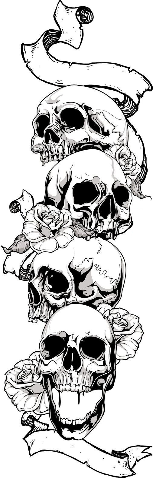 点击大图看下一张：黑灰素描创意恐怖骷髅唯美玫瑰创意纹身手稿