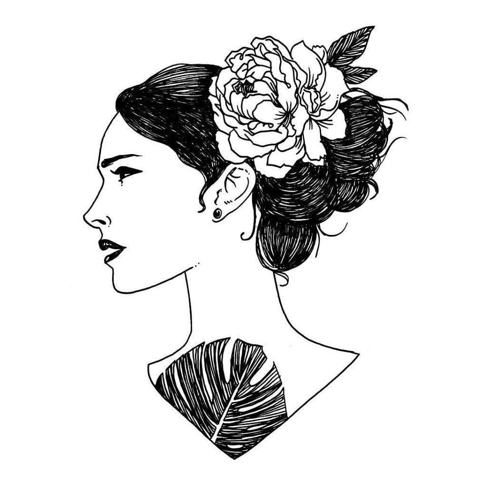 点击大图看下一张：多款黑灰素描创意精致独特抽象女生肖像纹身手稿
