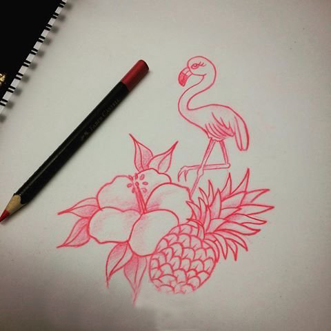 点击大图看下一张：粉红色素描唯美玫瑰可爱菠萝动物鹤纹身手稿