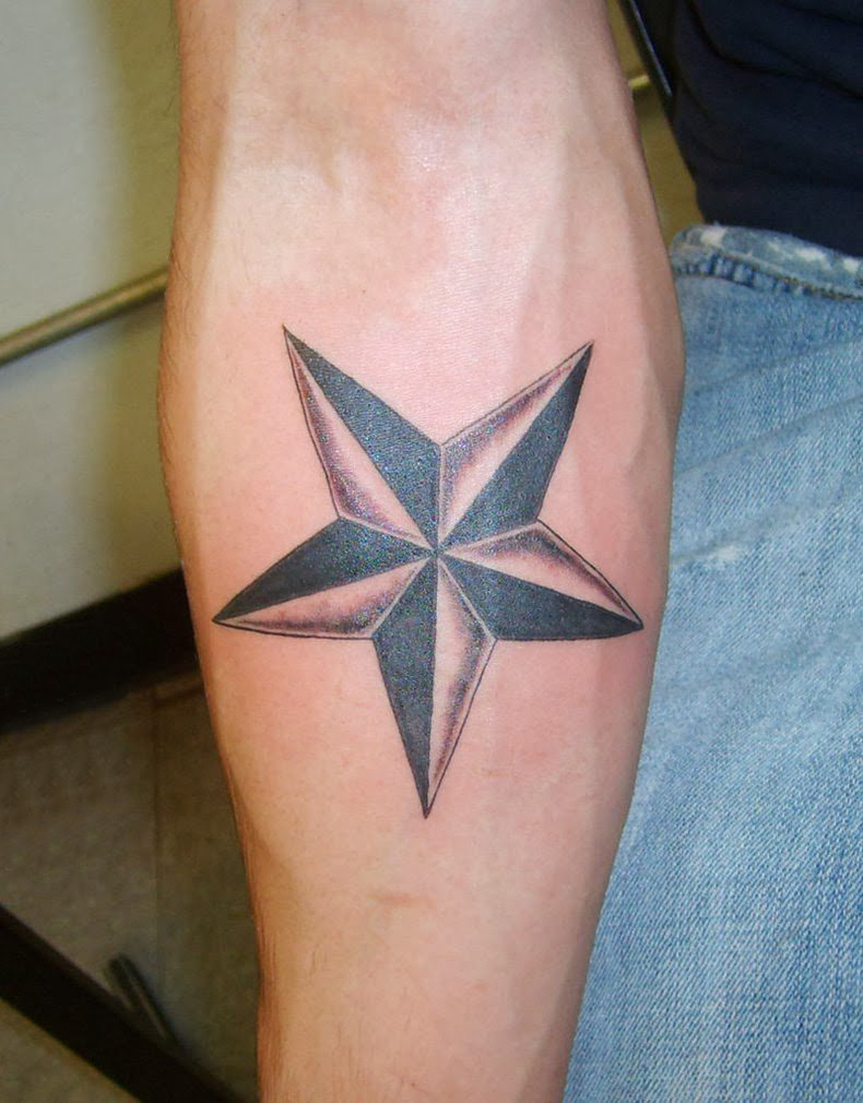 点击大图看下一张：男生手臂上黑灰素描点刺技巧创意文艺星星纹身图片