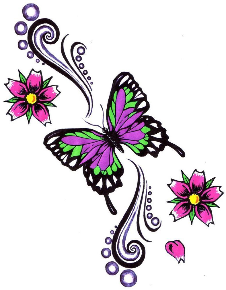 点击大图看下一张：彩绘水彩素描创意文艺唯美花朵可爱蝴蝶纹身手稿