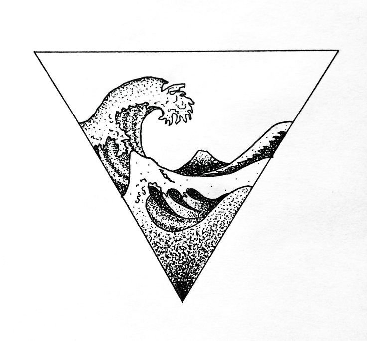 点击大图看下一张：黑灰素描几何元素创意三角形浪花纹身手稿