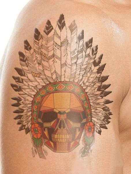 点击大图看下一张：男生手臂上彩绘几何简单线条创意印第安人纹身图片