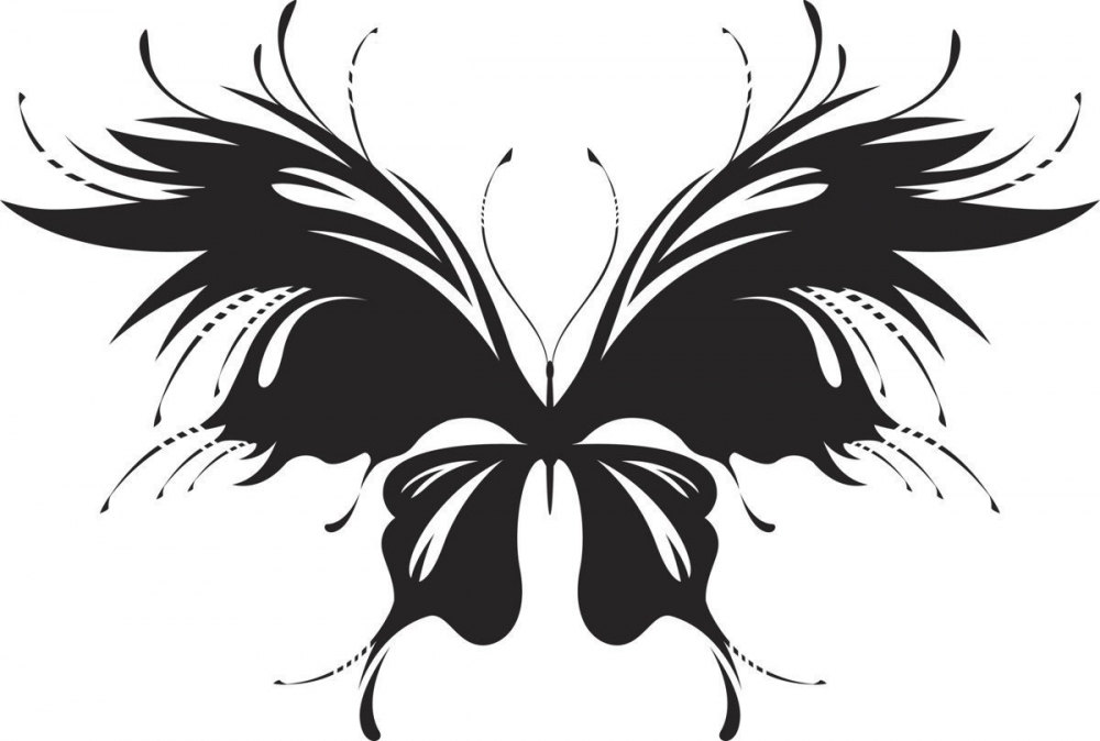 点击大图看下一张：黑灰素描描绘的创意文艺蝴蝶纹身手稿