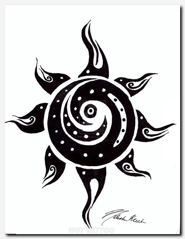 点击大图看下一张：黑色素描描绘的创意文艺太阳纹身手稿