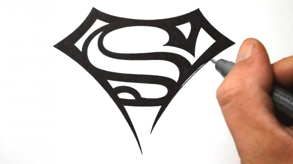点击大图看下一张：黑色线条素描创意经典标志超人纹身手稿