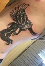 男生侧腰上黑灰素描创意霸气老鹰纹身图片