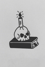 黑灰素描描绘的创意骷髅和蜡烛纹身手稿