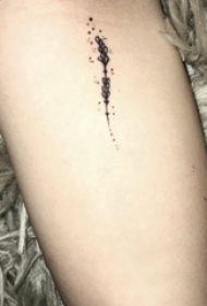 女生小腿上黑色点刺简单线条小清新植物纹身图片