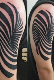 男生手臂上黑色线条几何元素创意3d纹身图片