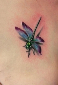 女生背部彩绘水彩素描创意3d蜻蜓纹身图片