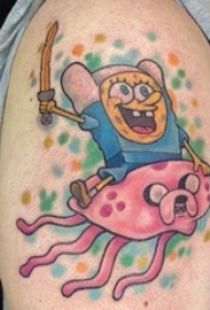 男生手臂上彩绘水彩素描可爱卡通海绵宝宝纹身图片