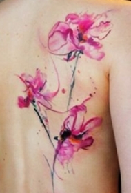 女生背部彩绘水彩素描创意文艺花朵纹身图片