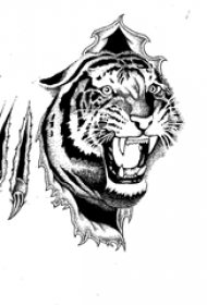 黑灰素描描绘的创意霸气老虎纹身手稿