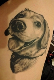 男生侧腰上黑灰点刺简单线条小动物狗纹身图片