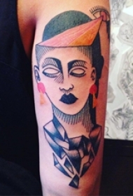 男生手臂上彩绘水彩素描创意女生人物精致纹身图片
