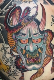 男生腹部彩绘水彩素描创意日本元素般若纹身图片