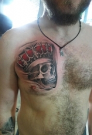 男生胸口上彩绘水彩素描创意骷髅纹身图片