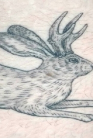 男生大腿上黑色点刺简单线条小动物兔子纹身图片