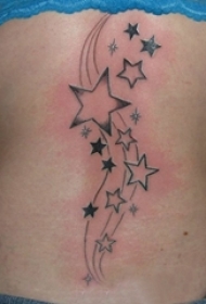 女生背部黑灰素描创意文艺星星纹身图片