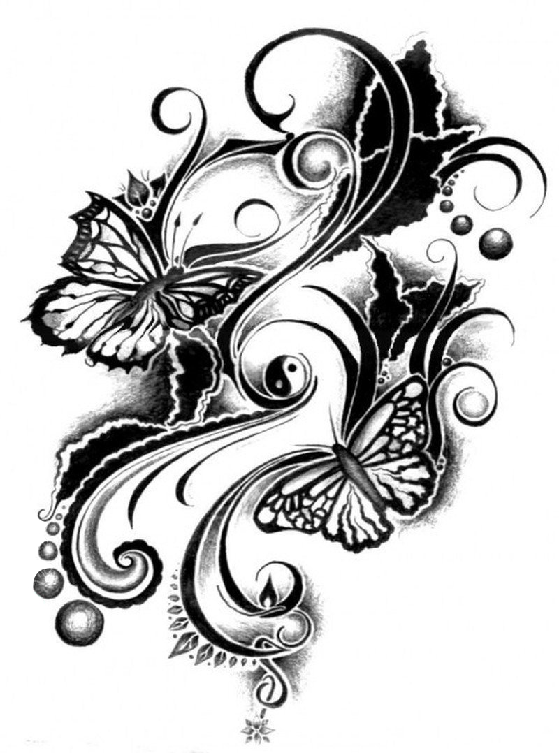 点击大图看下一张：黑灰素描创意文艺唯美精致蝴蝶纹身手稿