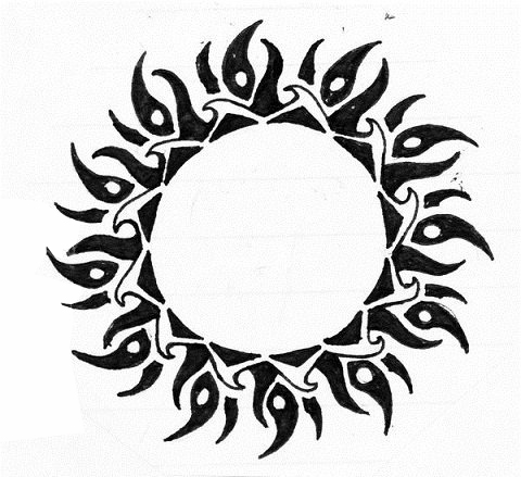 点击大图看下一张：黑色素描创意文艺精致太阳纹身手稿