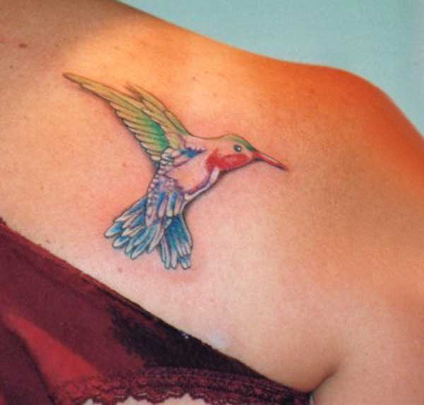 点击大图看下一张：彩绘蜂鸟创意艺术纹身图案