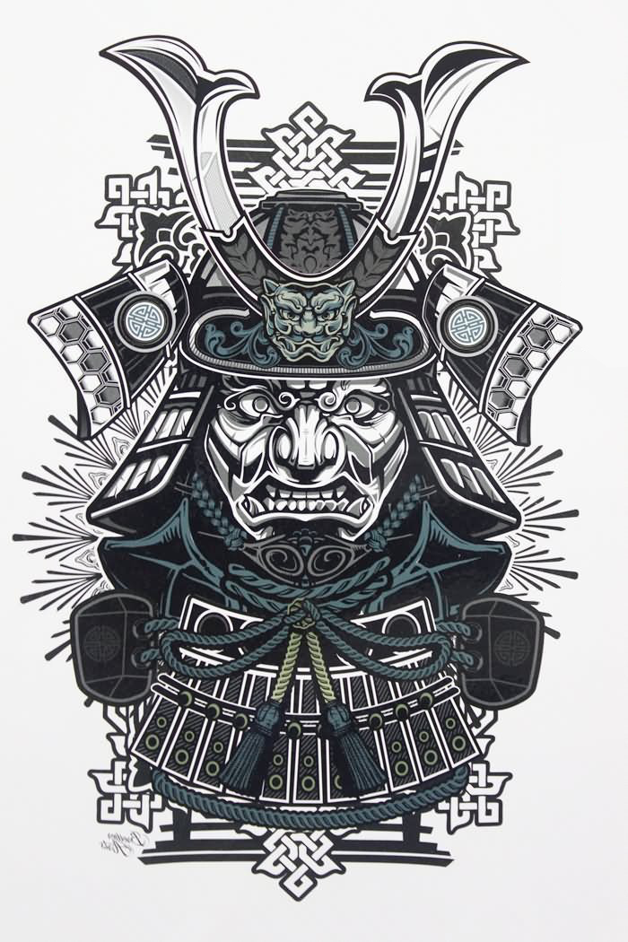 点击大图看下一张：多款黑灰素描点刺技巧创意霸气武士和龙纹身手稿