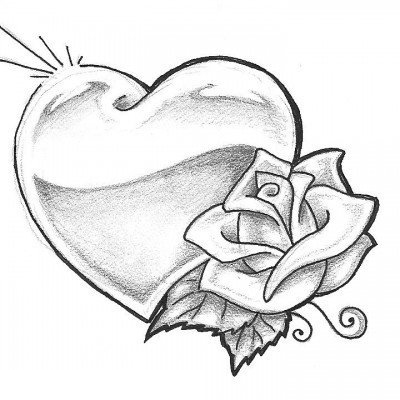 点击大图看下一张：黑灰素描文艺唯美花朵心形纹身手稿