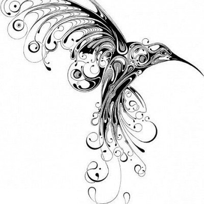 点击大图看下一张：黑灰素描创意文艺霸气展翅小鸟纹身手稿