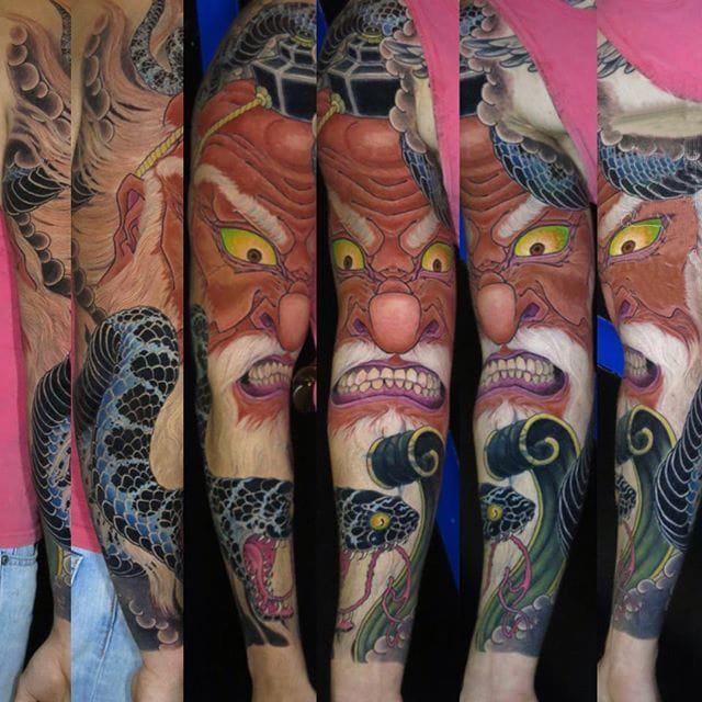 点击大图看下一张：多款彩绘水彩素描创意经典霸气花臂纹身图案