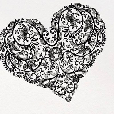 点击大图看下一张：黑灰素描创意精美花朵花纹心形纹身手稿