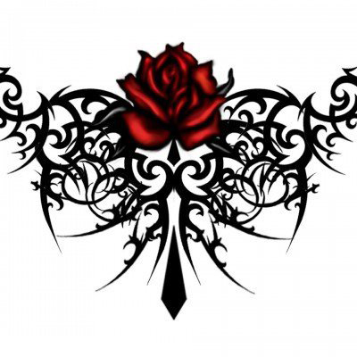 点击大图看下一张：红黑撞色创意文艺唯美玫瑰纹身手稿