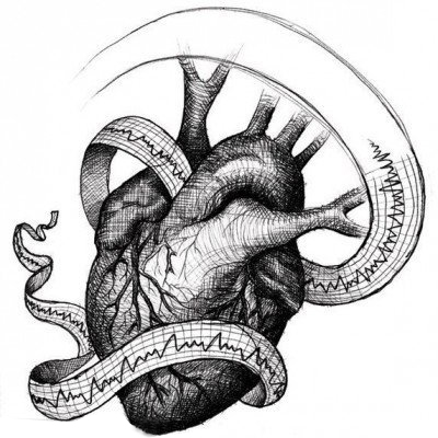 点击大图看下一张：黑灰素描创意经典心脏纹身手稿