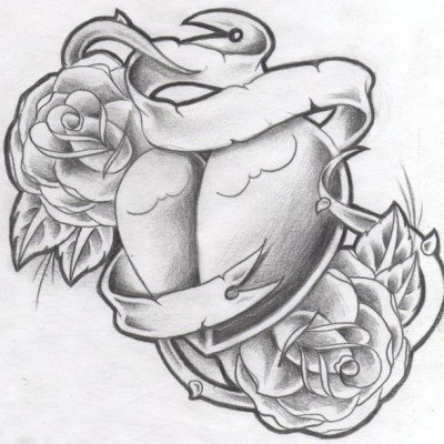 点击大图看下一张：黑灰素描创意文艺唯美花朵心形纹身手稿