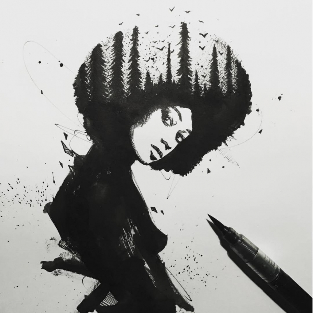 点击大图看下一张：多款黑灰素描点刺技巧描绘的创意经典文艺风景纹身手稿