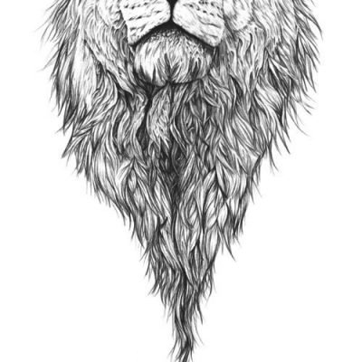 点击大图看下一张：黑色线条素描创意霸气经典狮子头纹身手稿
