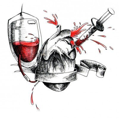 点击大图看下一张：红黑素描创意经典输血心脏纹身手稿