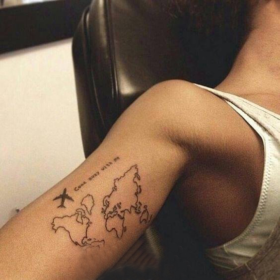 点击大图看下一张：女生手臂上黑色线条几何元素创意地图纹身图片