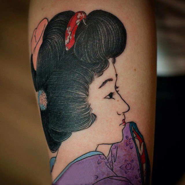 点击大图看下一张：多款线条素描经典日本传统图腾艺妓纹身图案