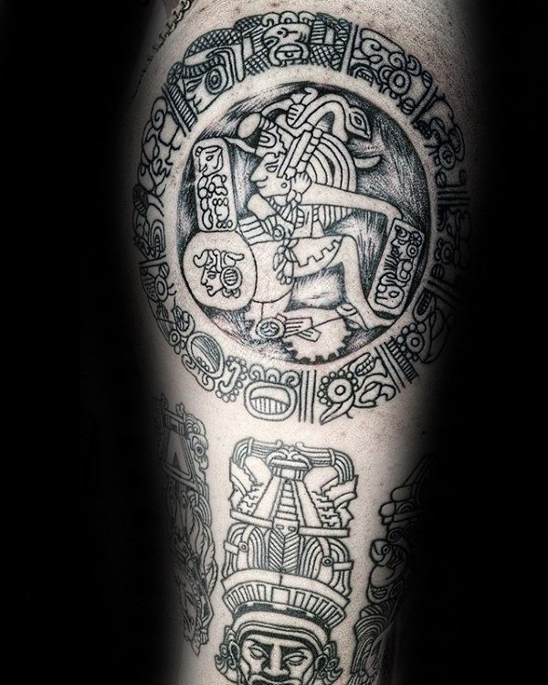 点击大图看下一张：多款黑灰素描点刺技巧经典传统玛雅纹身图案