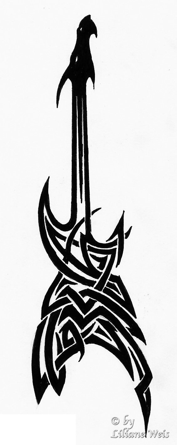 点击大图看下一张：多款黑色线条素描经典文艺唯美吉他纹身手稿