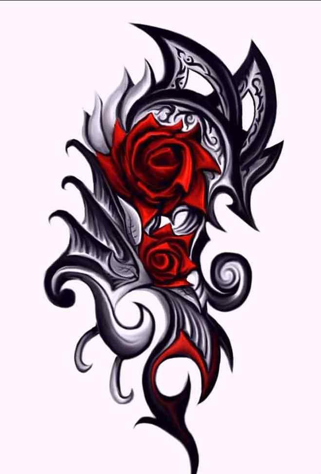 点击大图看下一张：彩绘水彩素描文艺唯美玫瑰霸气图腾纹身手稿