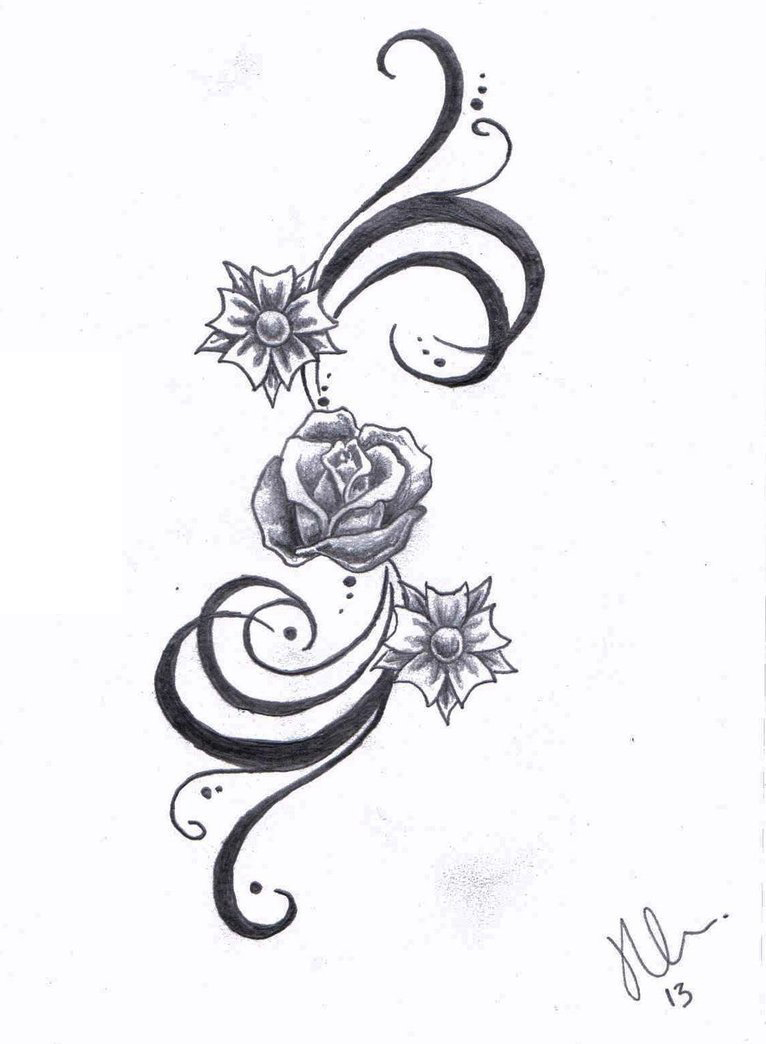 点击大图看下一张：黑灰素描点刺技巧文艺唯美玫瑰纹身手稿