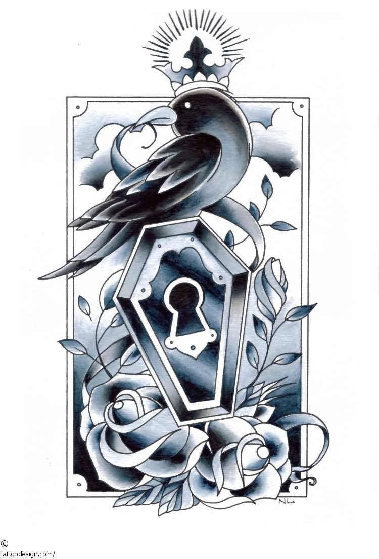 点击大图看下一张：黑灰素描文艺花朵小鸟画作纹身手稿