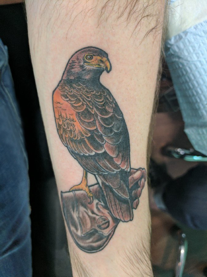 点击大图看下一张：男生手臂上彩绘水彩素描可爱小鸟动物纹身图片