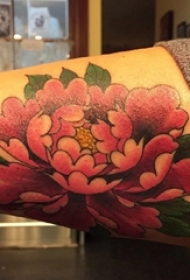男生手臂上彩绘渐变简单线条植物花朵纹身图片