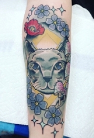 女生手臂上彩绘水彩素描文艺唯美可爱猫咪纹身图片