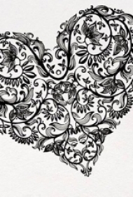 黑灰素描创意精美花朵花纹心形纹身手稿